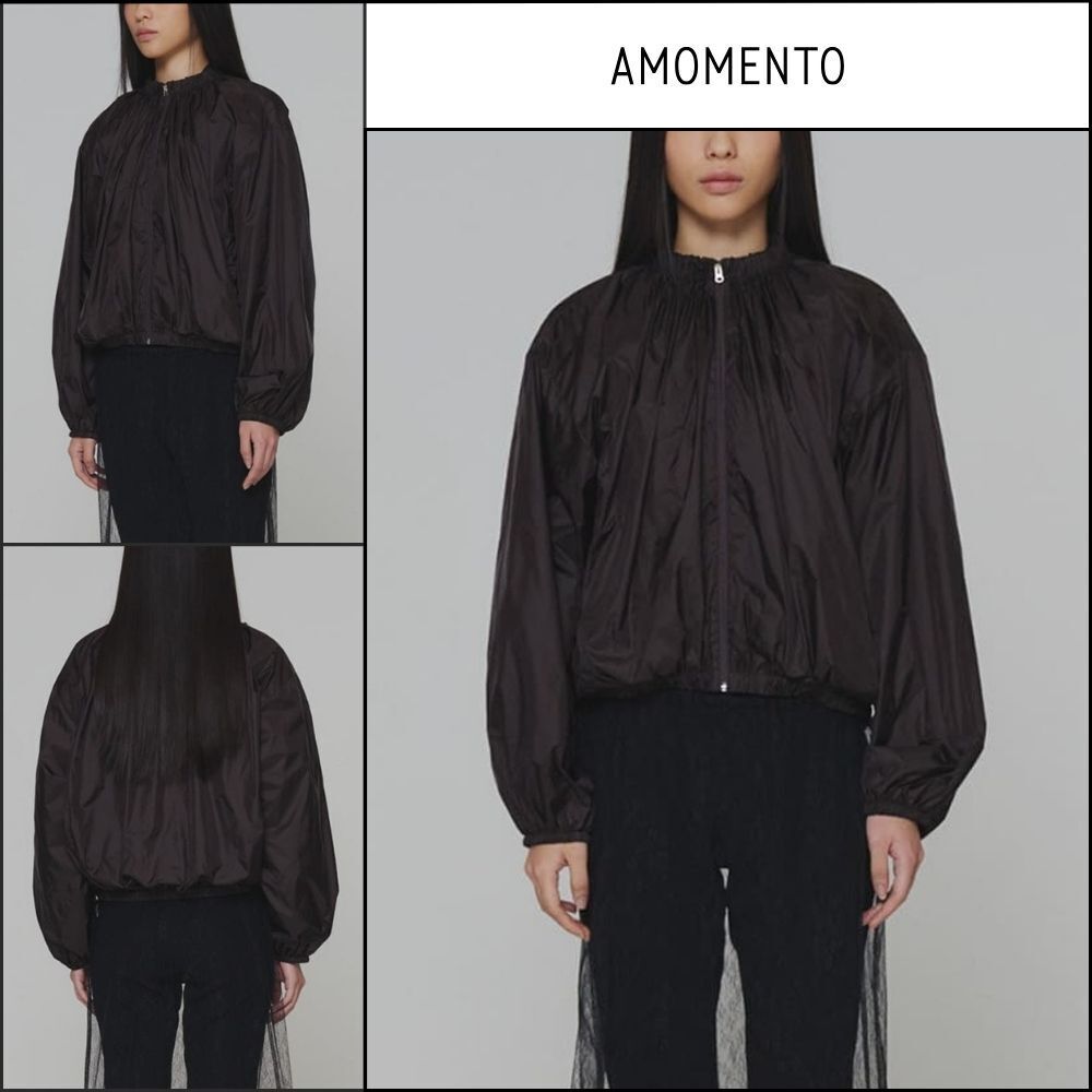 【AMOMENTO】Neck Shirring Volume Jumper Dark Brown