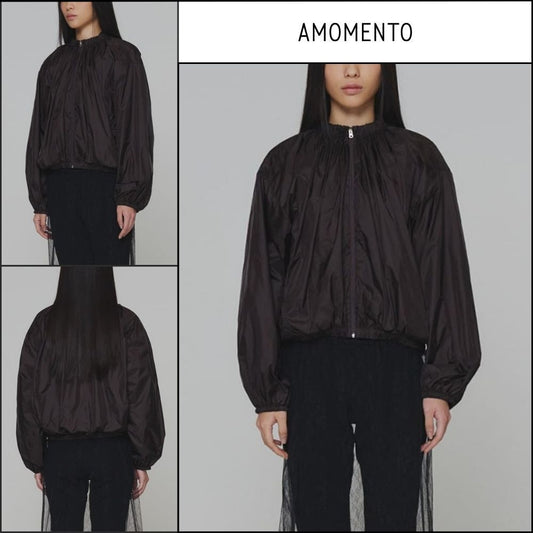 【AMOMENTO】Neck Shirring Volume Jumper Dark Brown