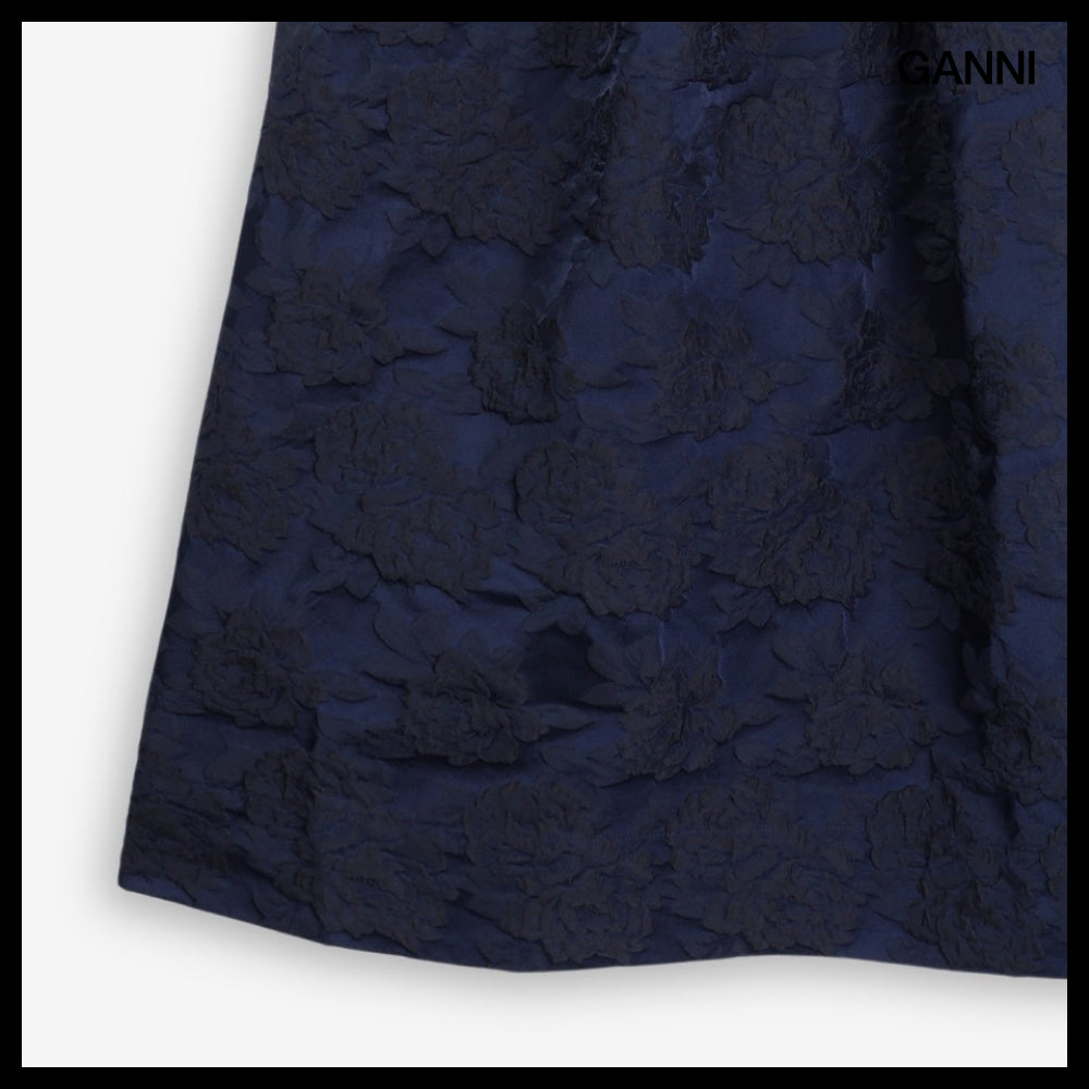 【Ganni】Botanical Jacquard Strap Midi Dress Peacoat