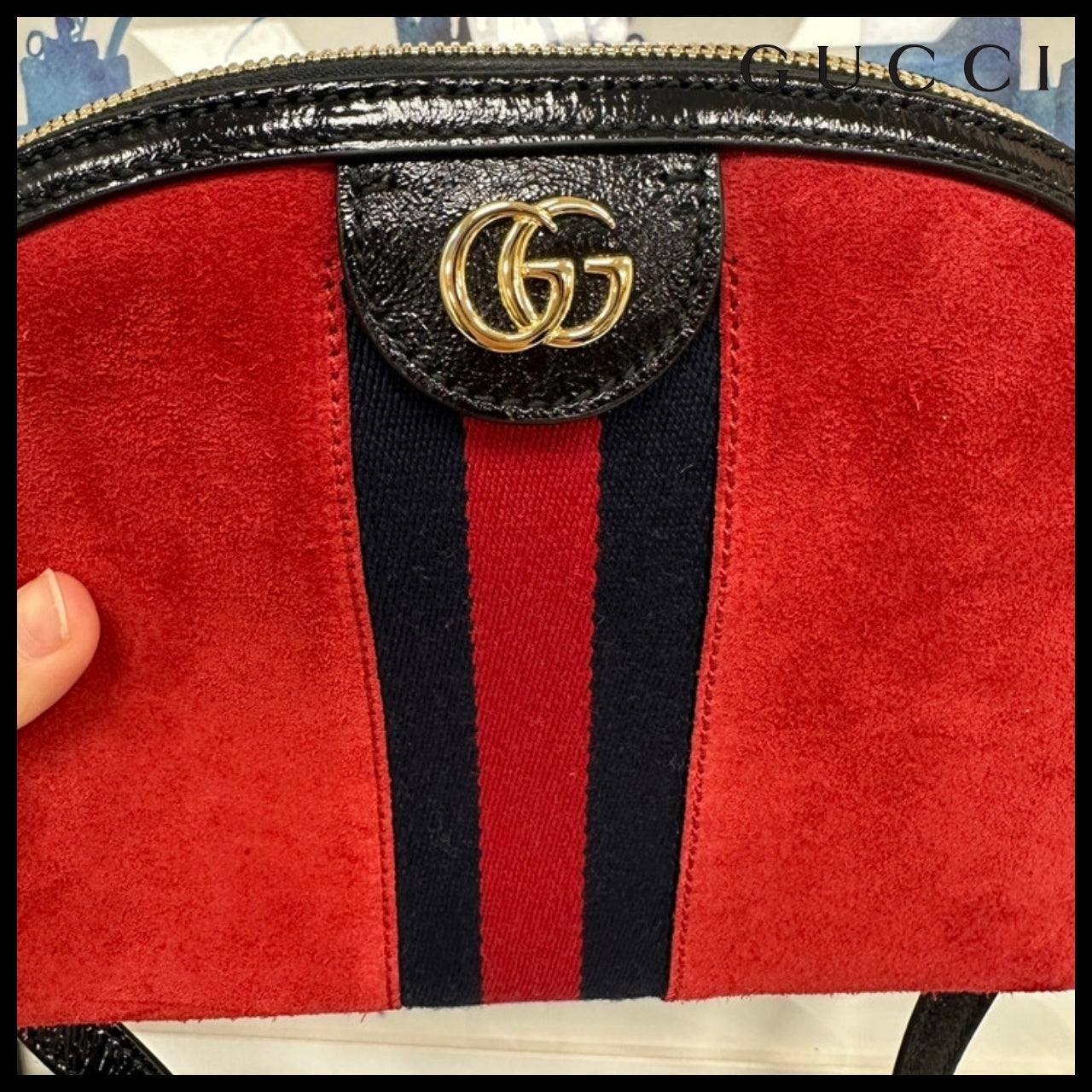 【GUCCI】Ophidia GG Suede Half-Moon Shoulder Bag RED