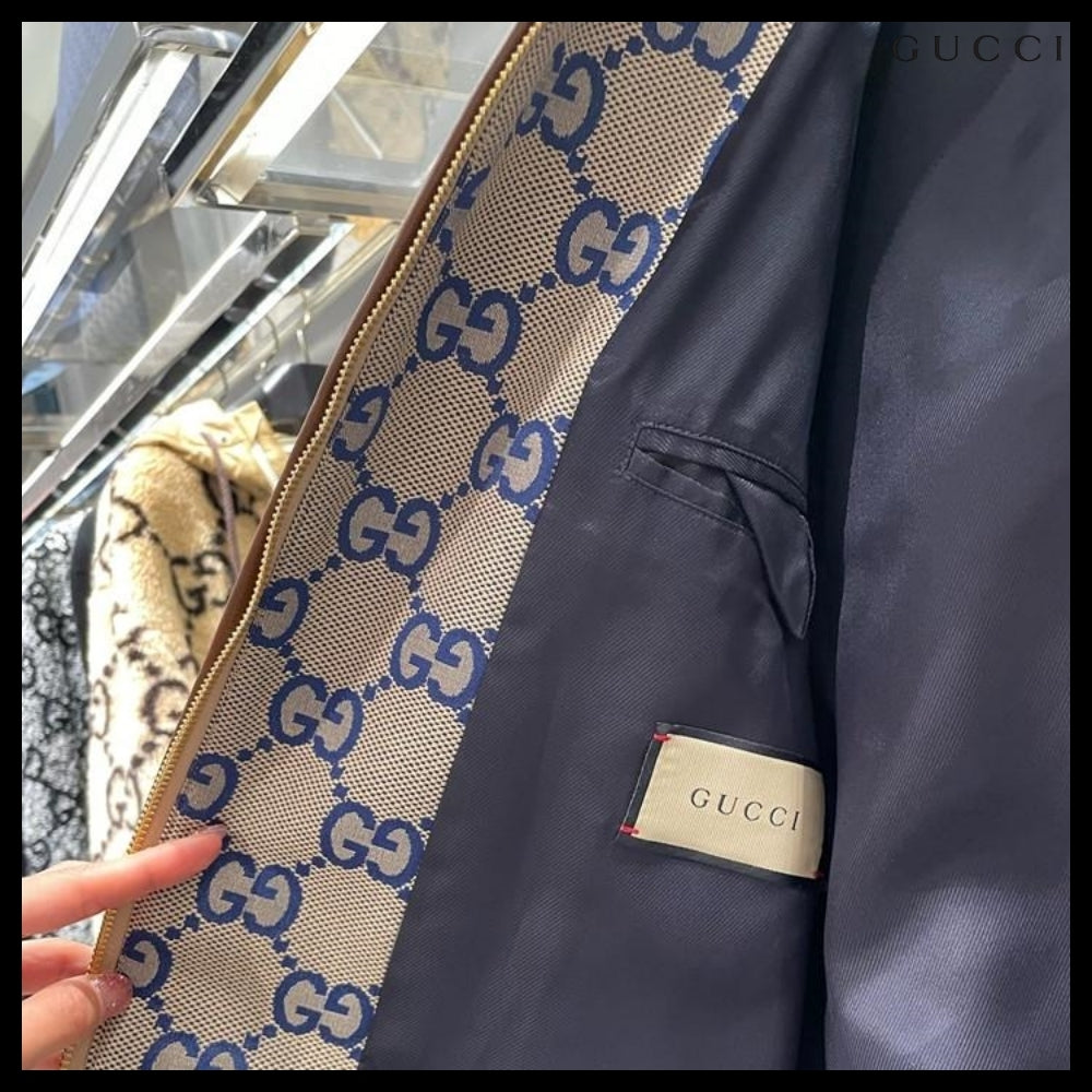 【GUCCI】GG Canvas Cotton Blend Blouson Jacket Beige Blue