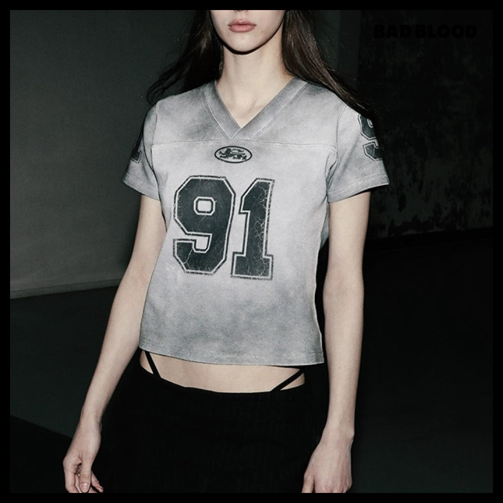 【BADBLOOD】91 Crack Print V Neck T Shirt 2colors