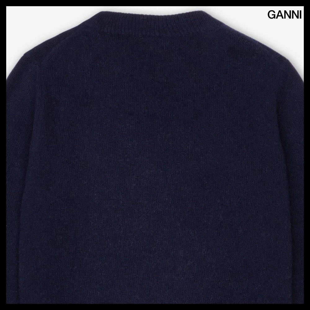 【Ganni】Graphic Wool Mix Baseball Knit - Sky Captain