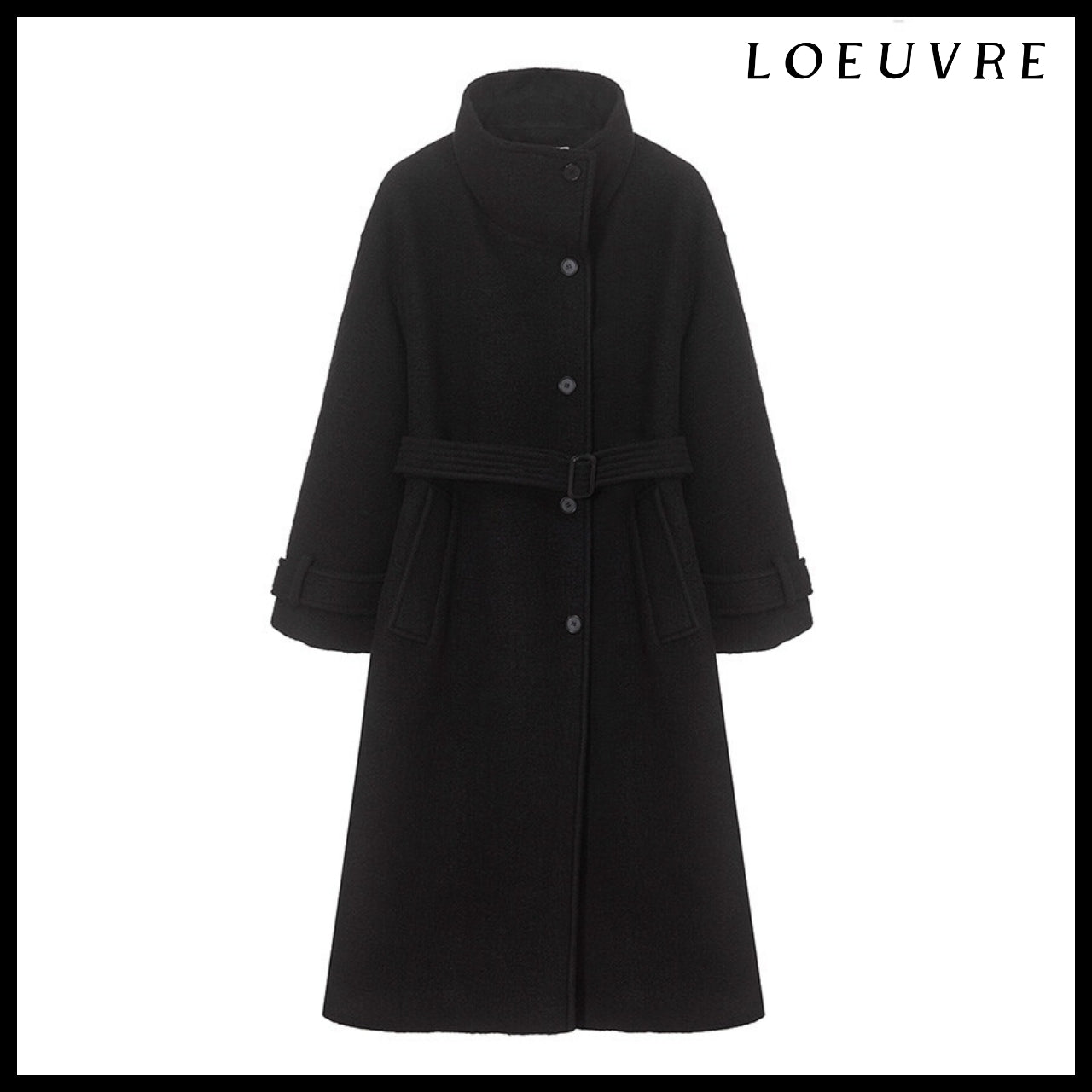 【LOEUVRE】Belted High-Neck Long Coat 3Colors