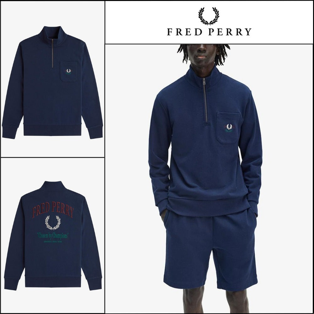 【FRED PERRY】ClubhouseEmbroideredChampionHalfzipSweatshirt