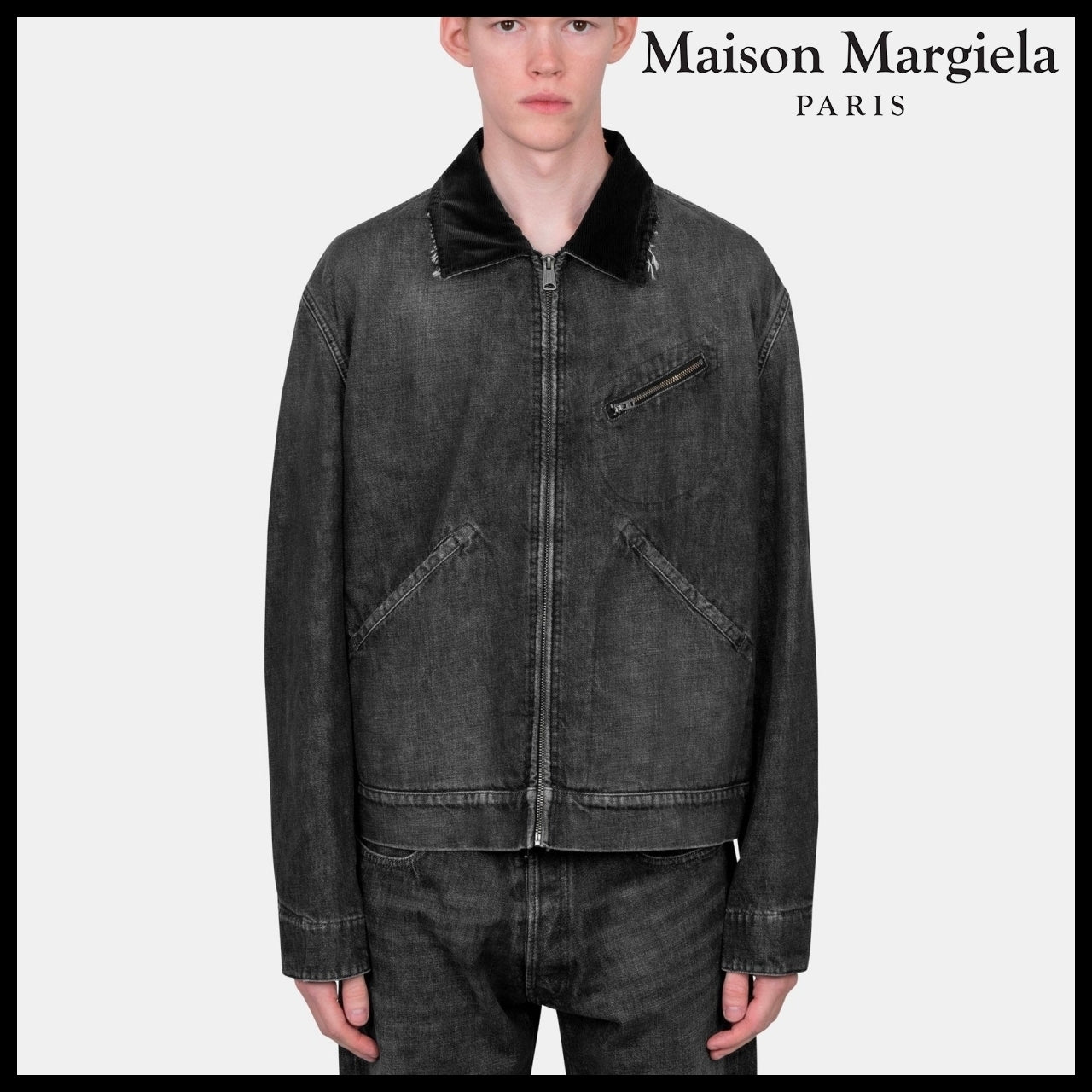 【Maison Margiela】Distressed Collar Denim Jacket Washed