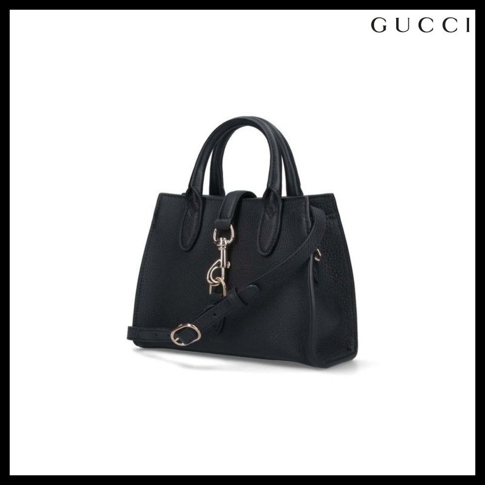 【GUCCI】Buckle-Detail Leather Small Tote Bag