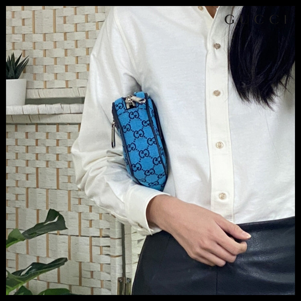 【GUCCI 】New Canvas GG Pattern Belt Bag BLUE