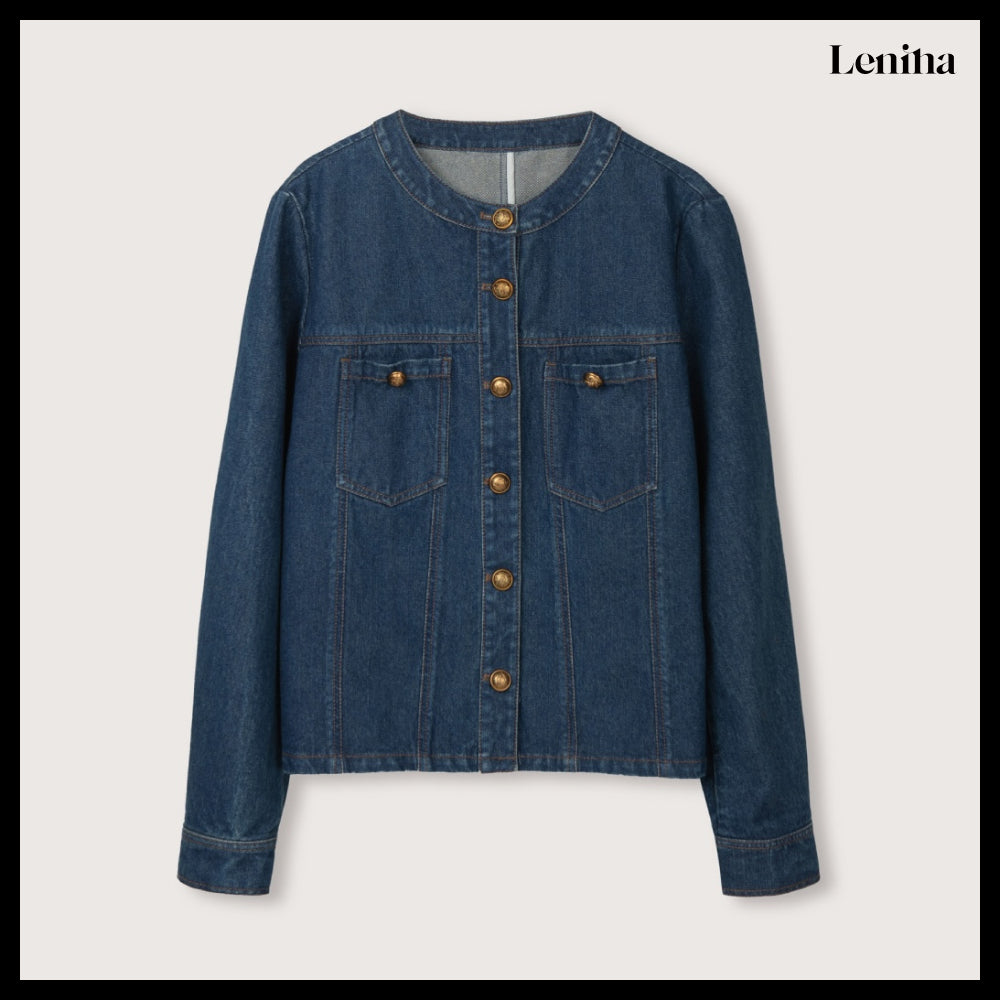 【LENINA】AUDREY Round Neck Denim Jacket