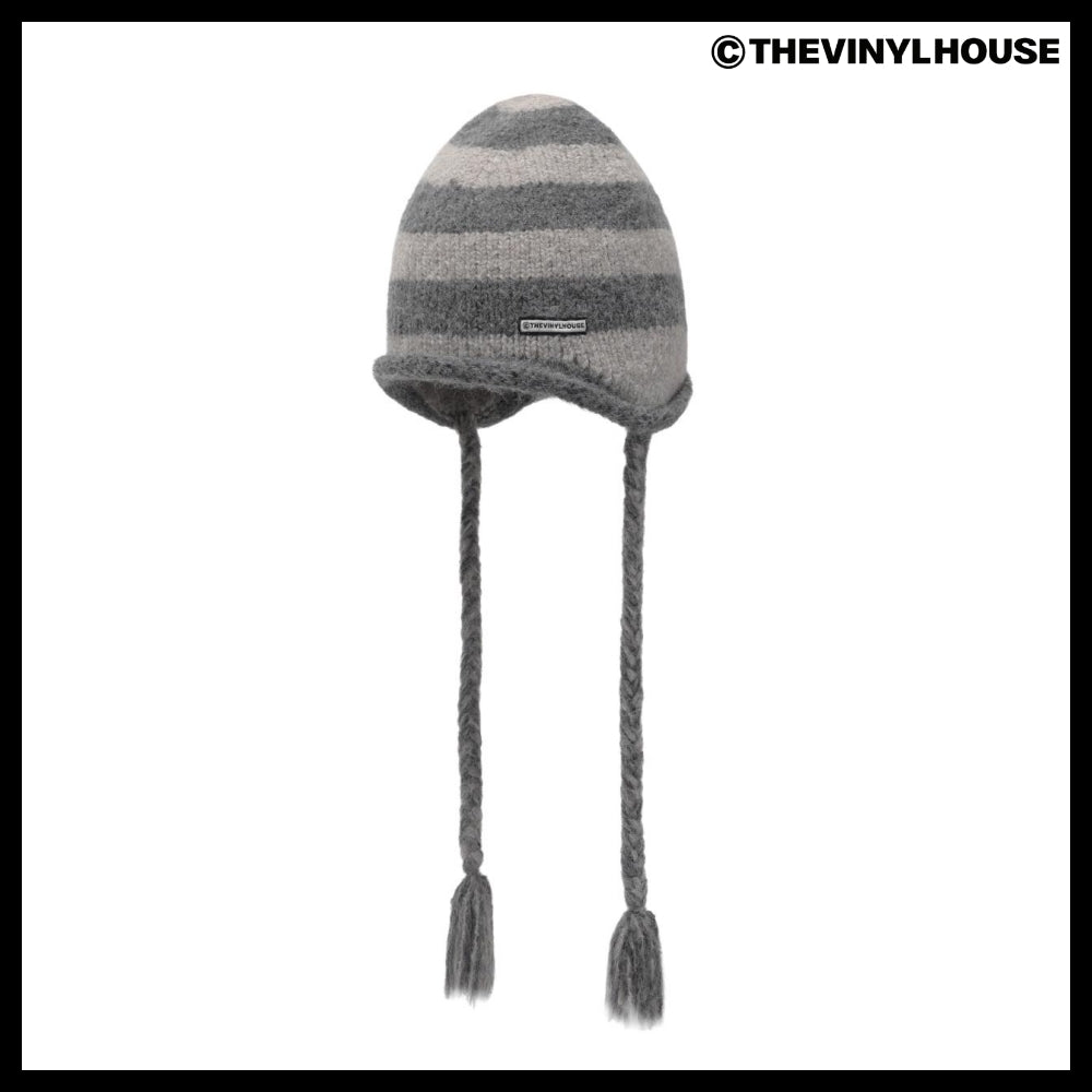 【THEVINYLHOUSE】Ear flap stripe beanie (3 colors)