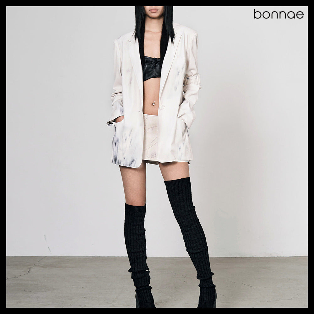 【Bonnae】Faux Leather Blazer 2Colors