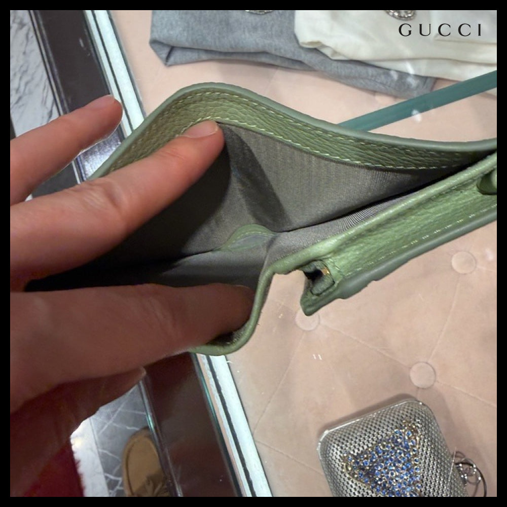 【Gucci】GG Emblem Leather Mini Bifold Wallet Pale Green