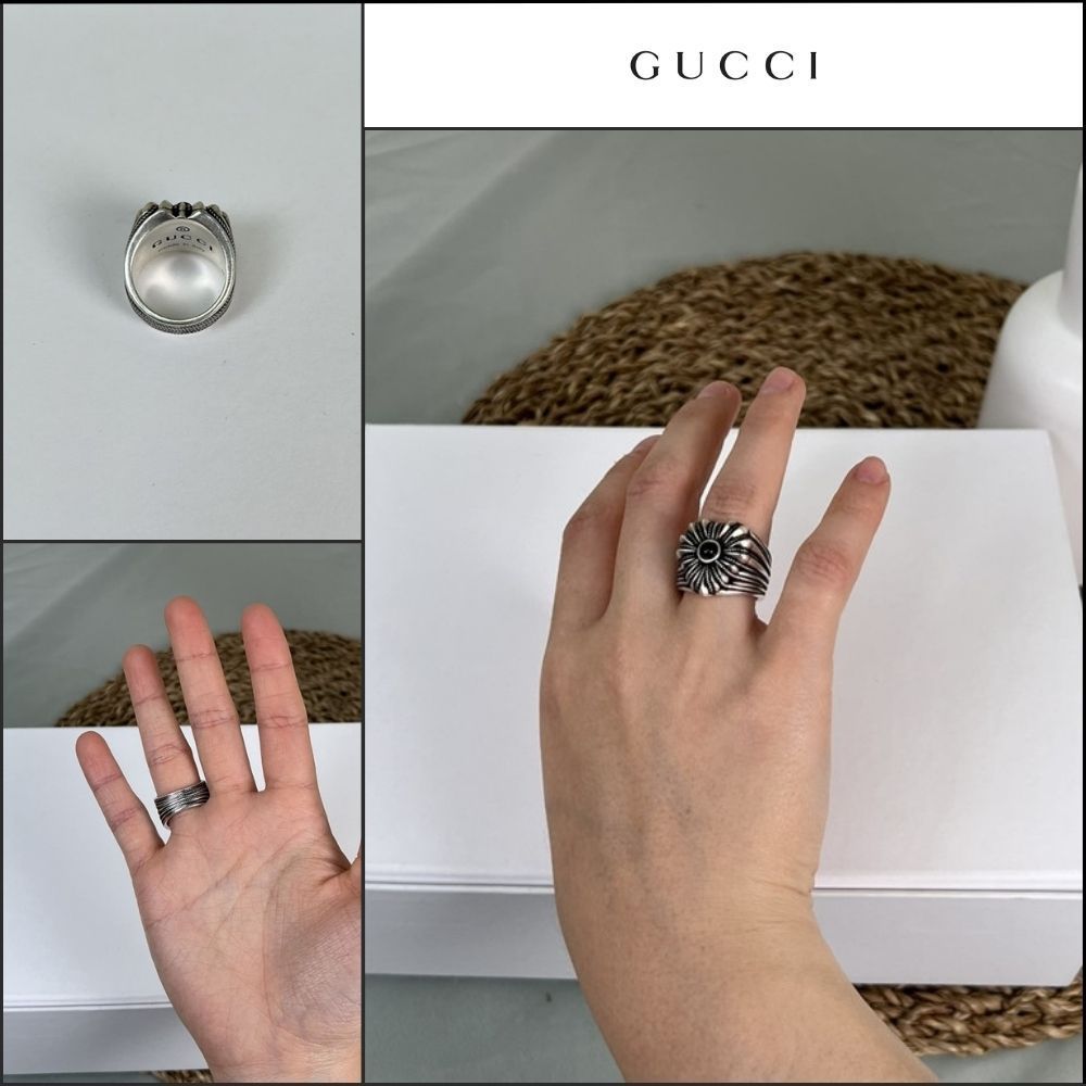 【GUCCI】Engraved Heart Sterling Ring Black