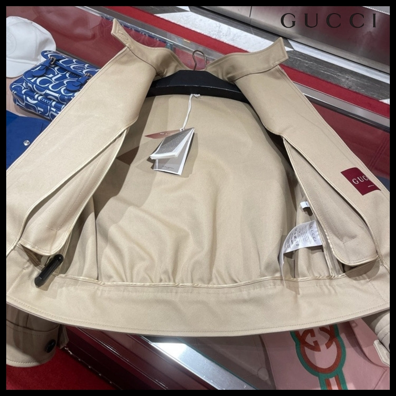 【GUCCI】Logo Cotton Drill Bomber Jacket Cold Beige