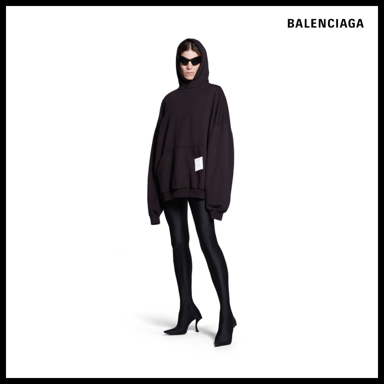 【BALENCIAGA】Sample Sticker Round Hoodie Oversized Black
