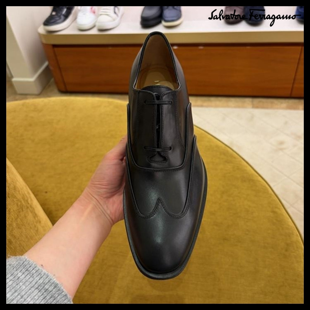 【FERRAGAMO】CORIAN LEATHER OXFORD LOAFERS BLACK