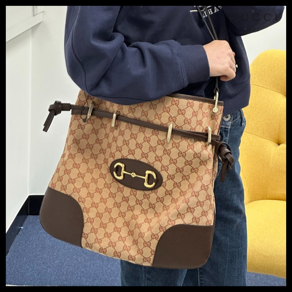 【Gucci】Horsebit 1955 Canvas Messenger Bag Beige Ruggine