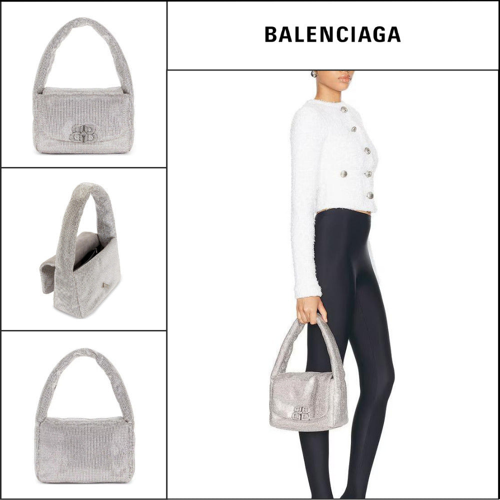 【BALENCIAGA】Monaco Sling Bag Grey Strass