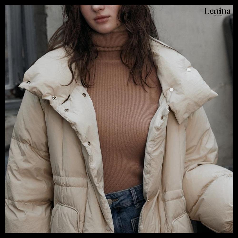 【LENINA】Jade Stand Collar Down Padding 2 Colors