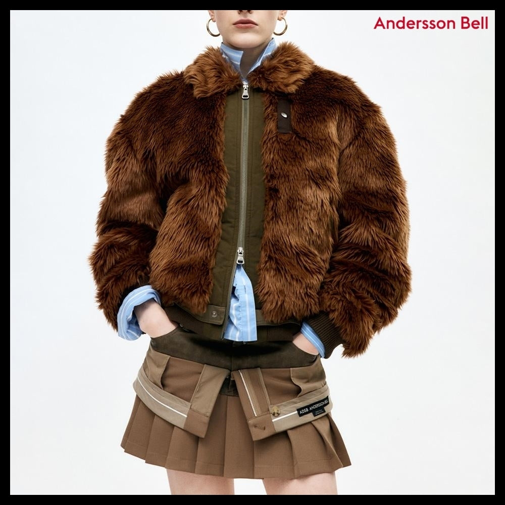 【ANDERSSON BELL】Unisex Flight Fur Bomber Jacket Brown