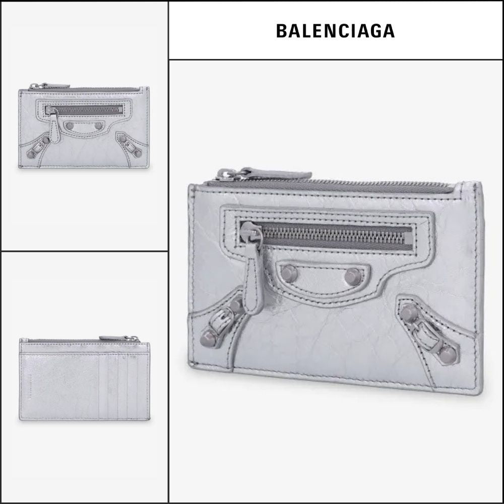 【BALENCIAGA】Le City Long Leather Card Holder Silver