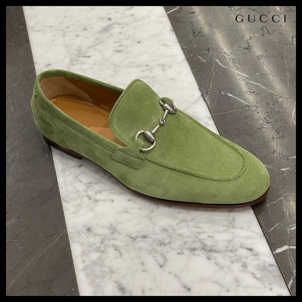 【GUCCI】JORDAN Horsebit Suede Men’s Moccasin Loafers Green