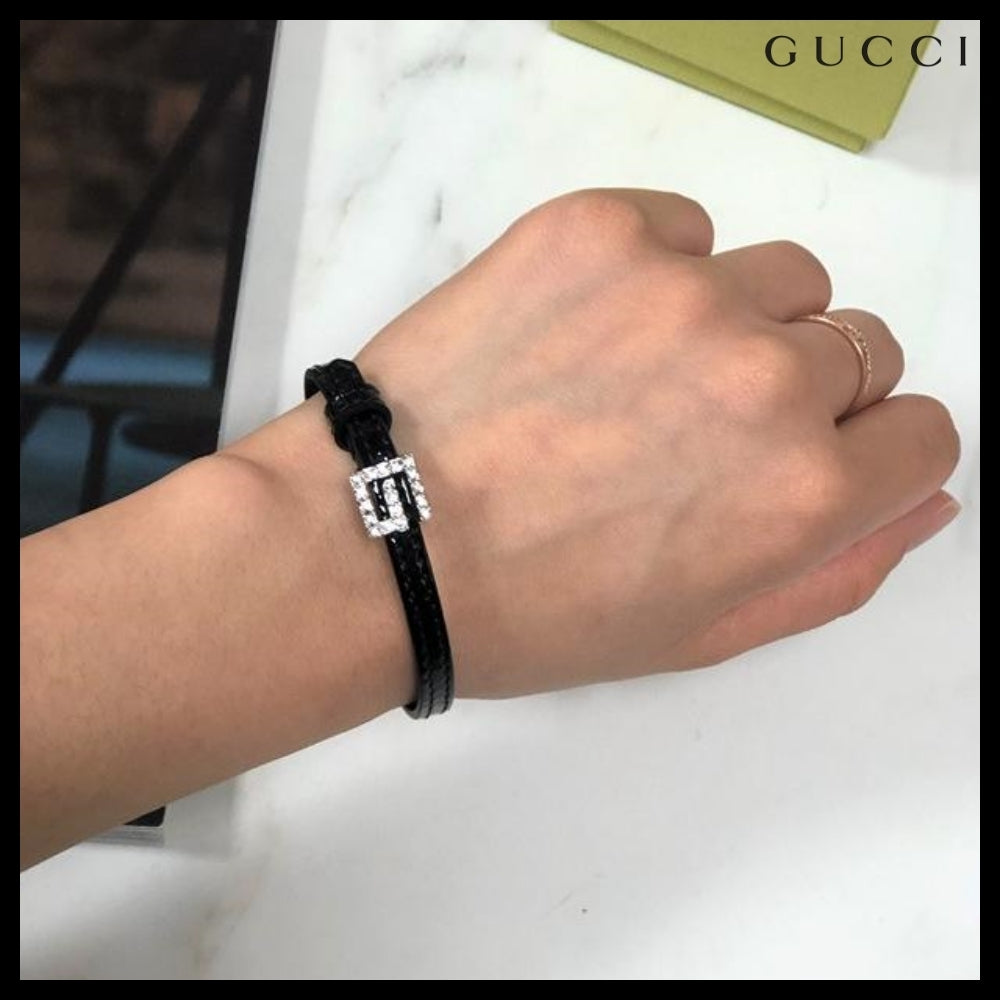 【GUCCI】 レディース レザー ブレスレット ブラック