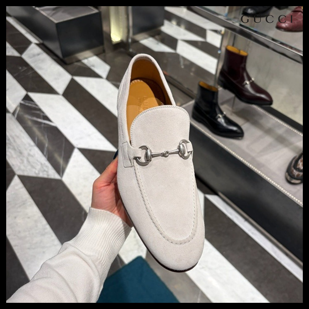 【GUCCI】JORDAN Horsebit Suede Men’s Moccasin Loafers White