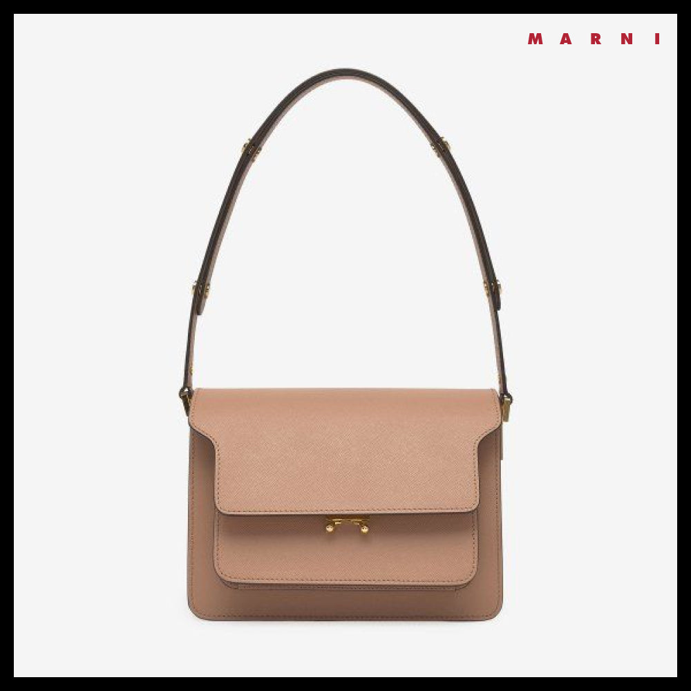 【MARNI】Medium Saffiano Trunk Shoulder Bag Brown Sugar