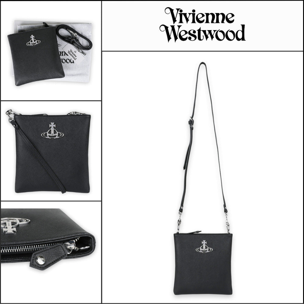 【Vivienne Westwood】Saffiano Plain Crossbody Bag Black