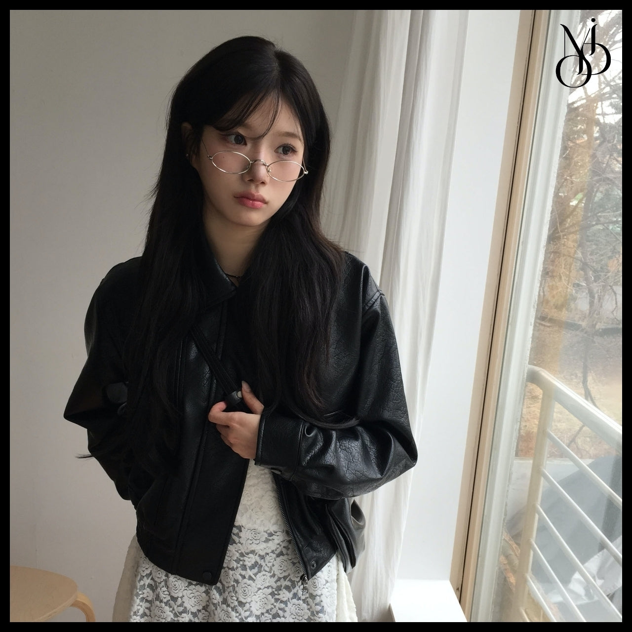 【MODIMOOD】Sailor Half Fit Crop Leather Jacket 2 Colors