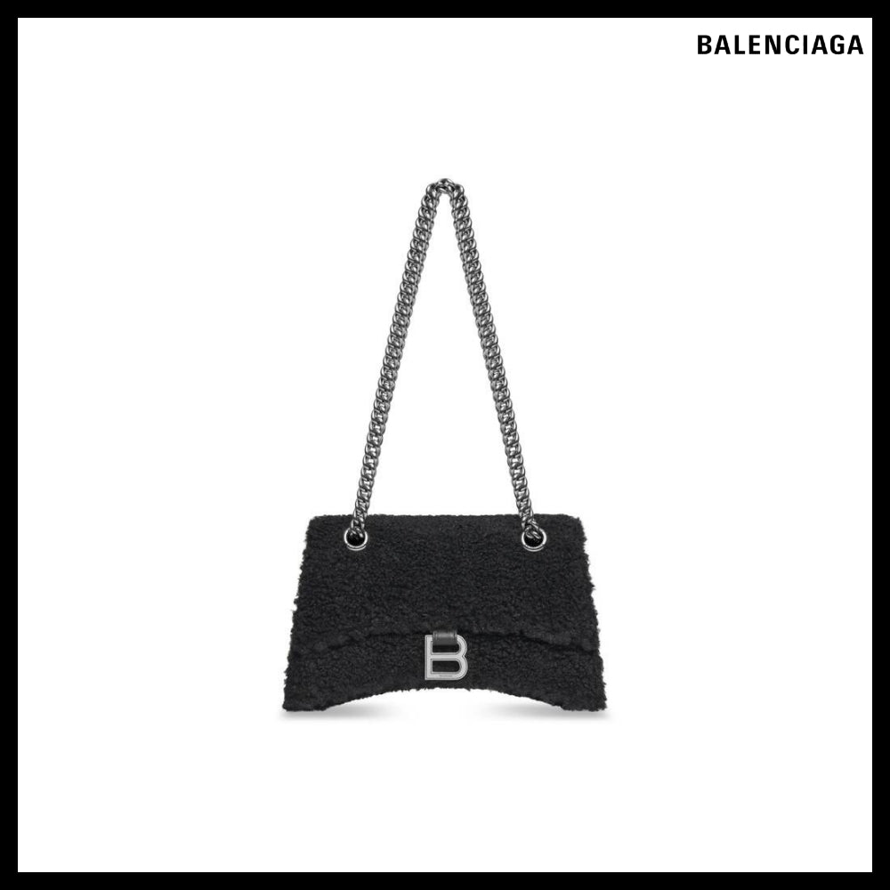 【BALENCIAGA】Crush Small Chain Bag with Faux Shearling