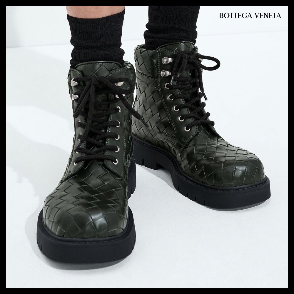 【BOTTEGA VENETA】Head Dog Lace-Up Ankle Boots Dark Green