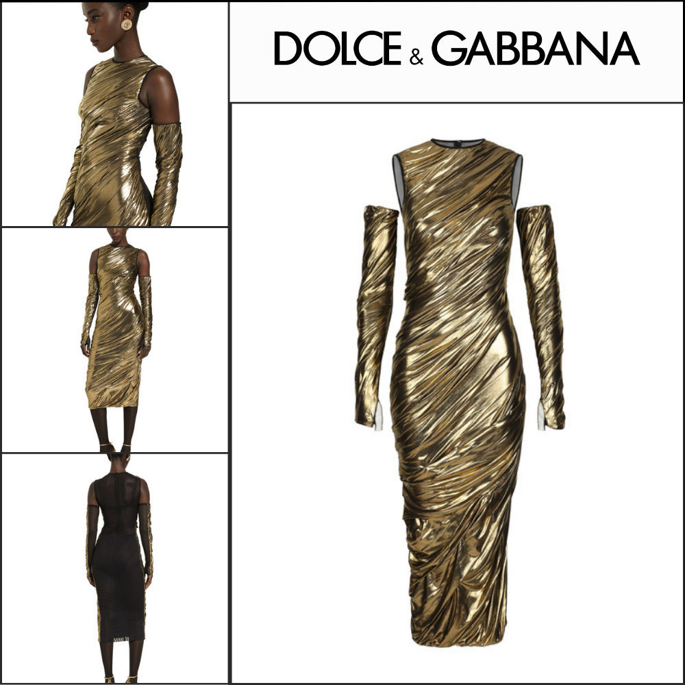 【Dolce & Gabbana】FOILED ORGANZINE CALF-LENGTH DRESS