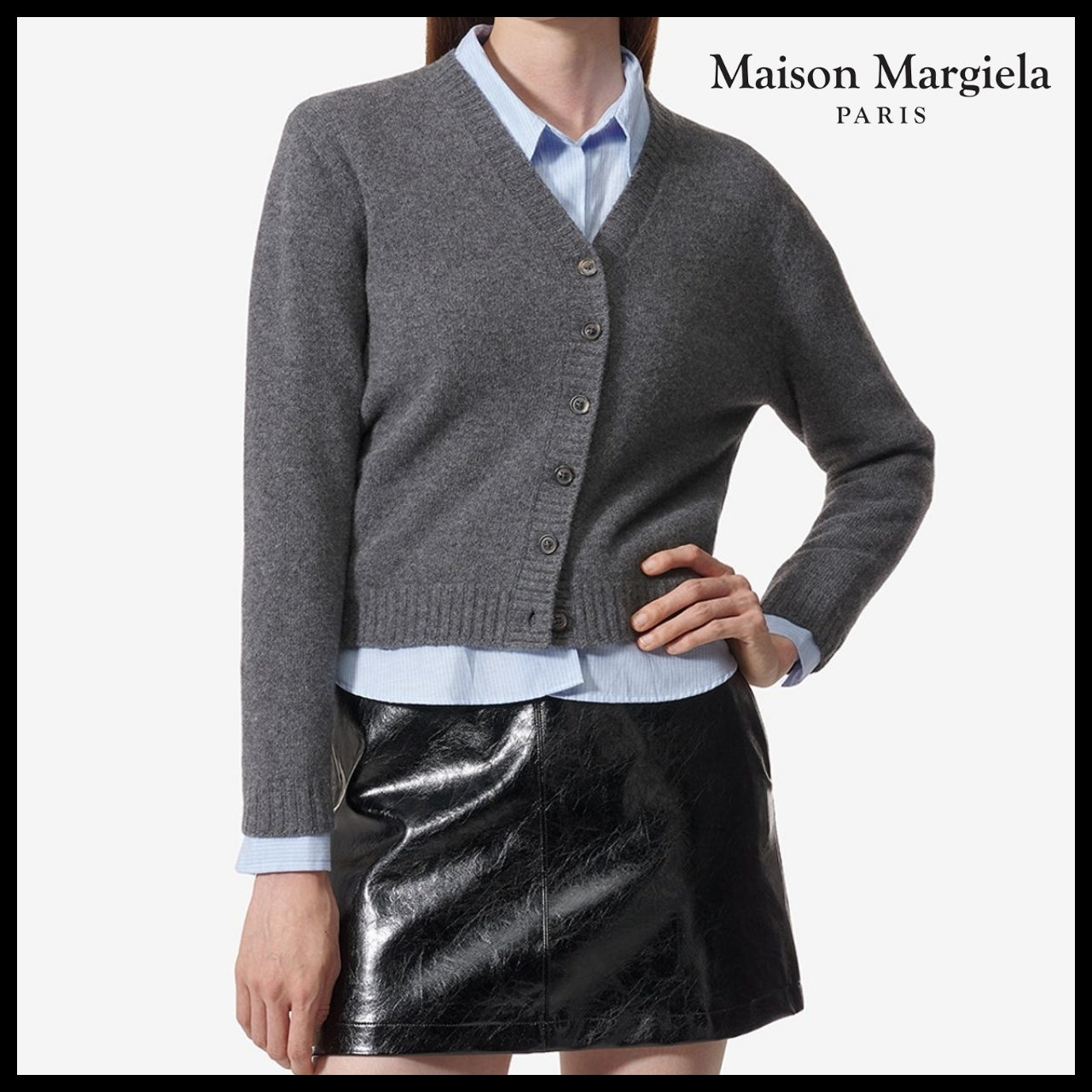 【Maison Margiela】Four Stitches Lambswool Cardigan Charcoal