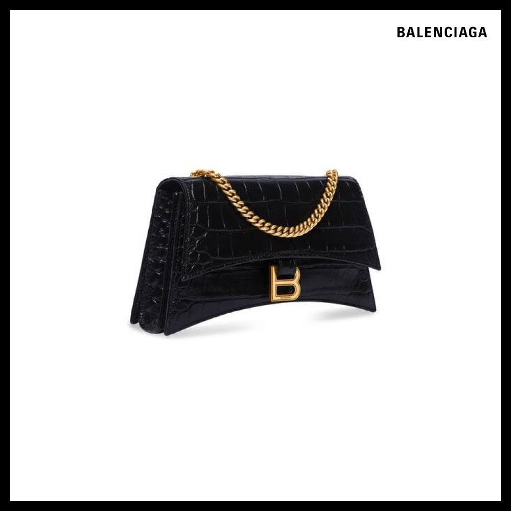 【BALENCIAGA】Crush XS Chain Bag Crocodile Embossed Black