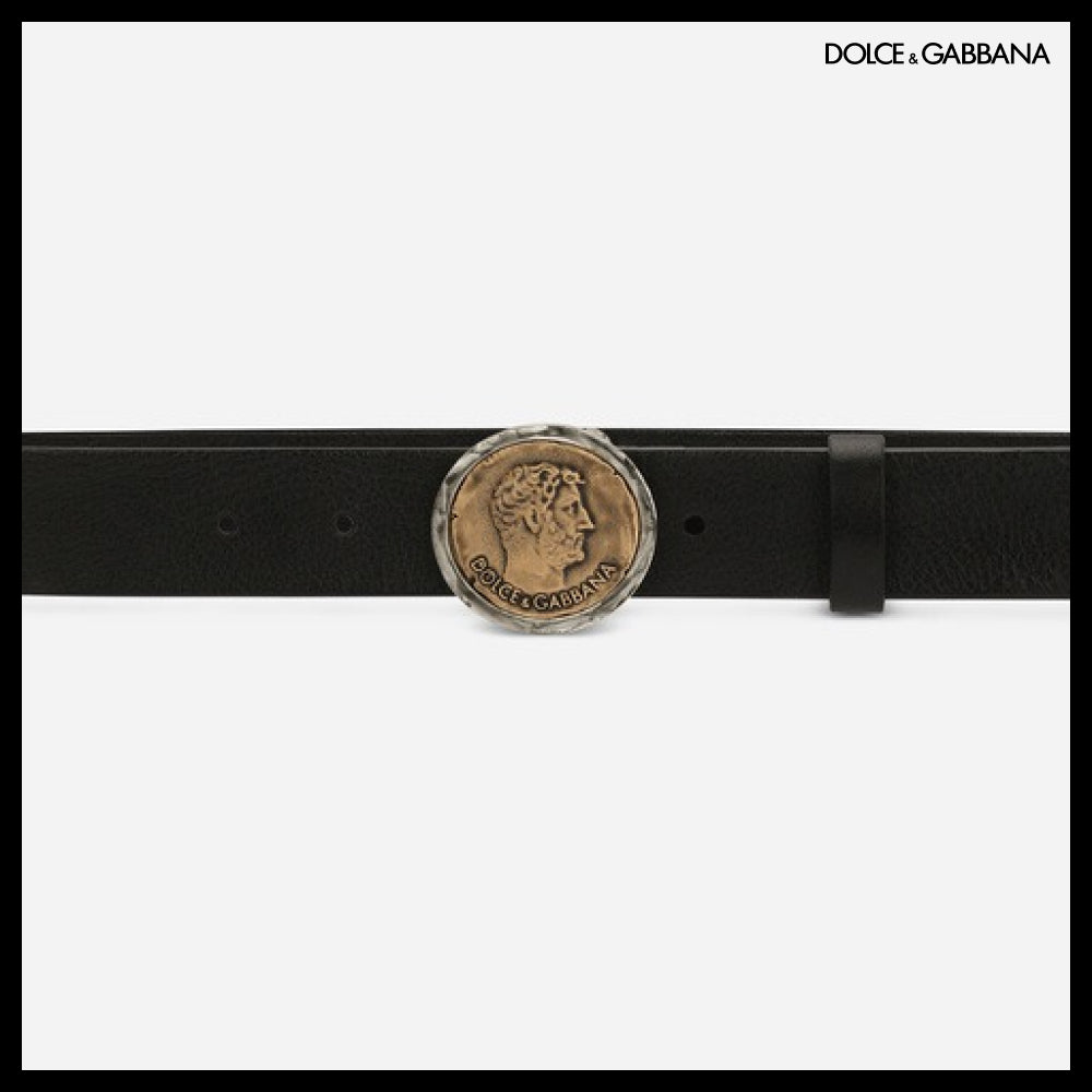 【Dolce & Gabbana】LEATHER BELT WITH BRAND COIN