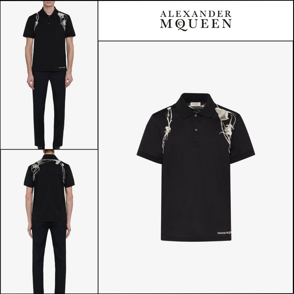 【Alexander Mcqueen】Pressed Flower Harness Polo Shirt Black