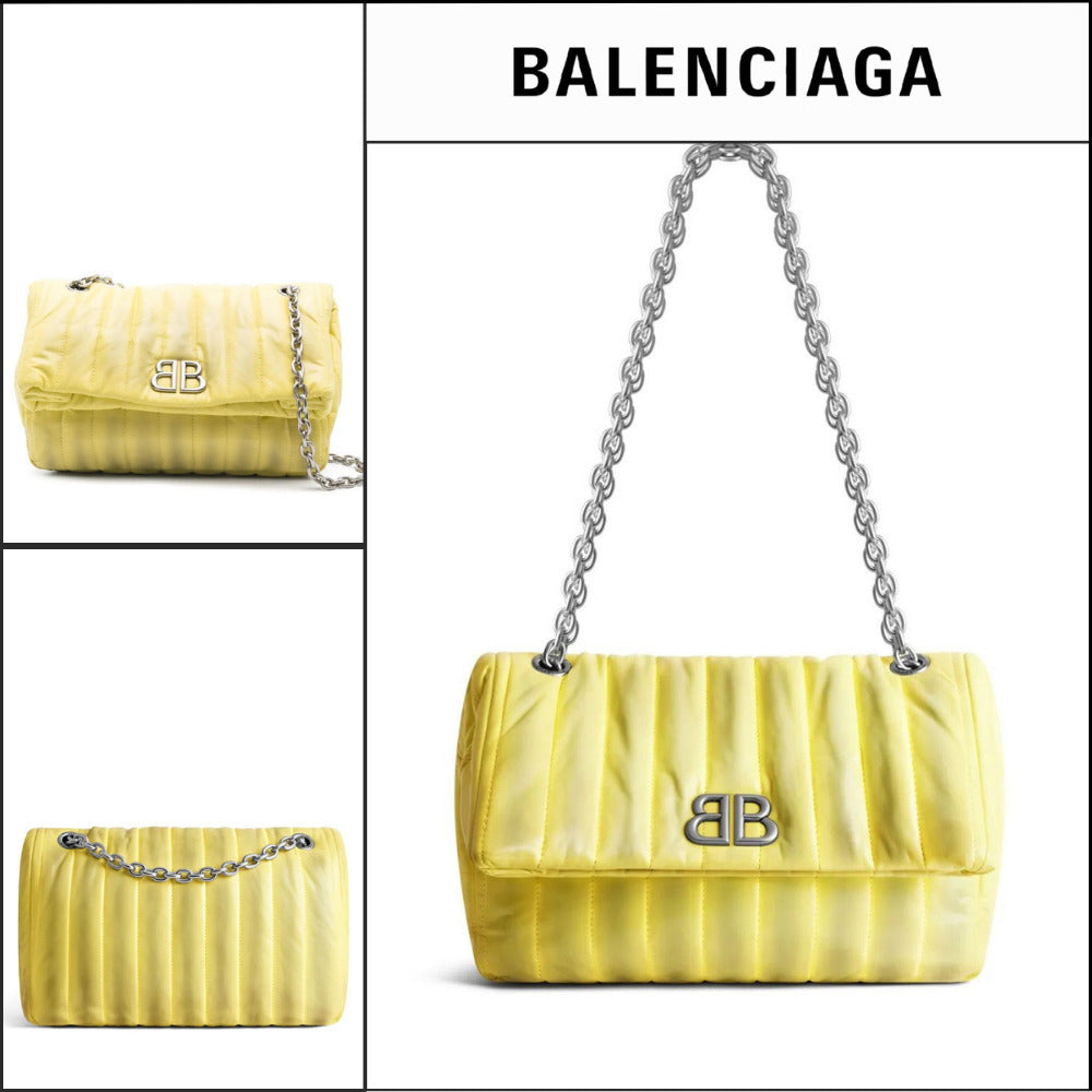 【BALENCIAGA】Monaco Small Chain Bag Sprayed Quilted Yellow