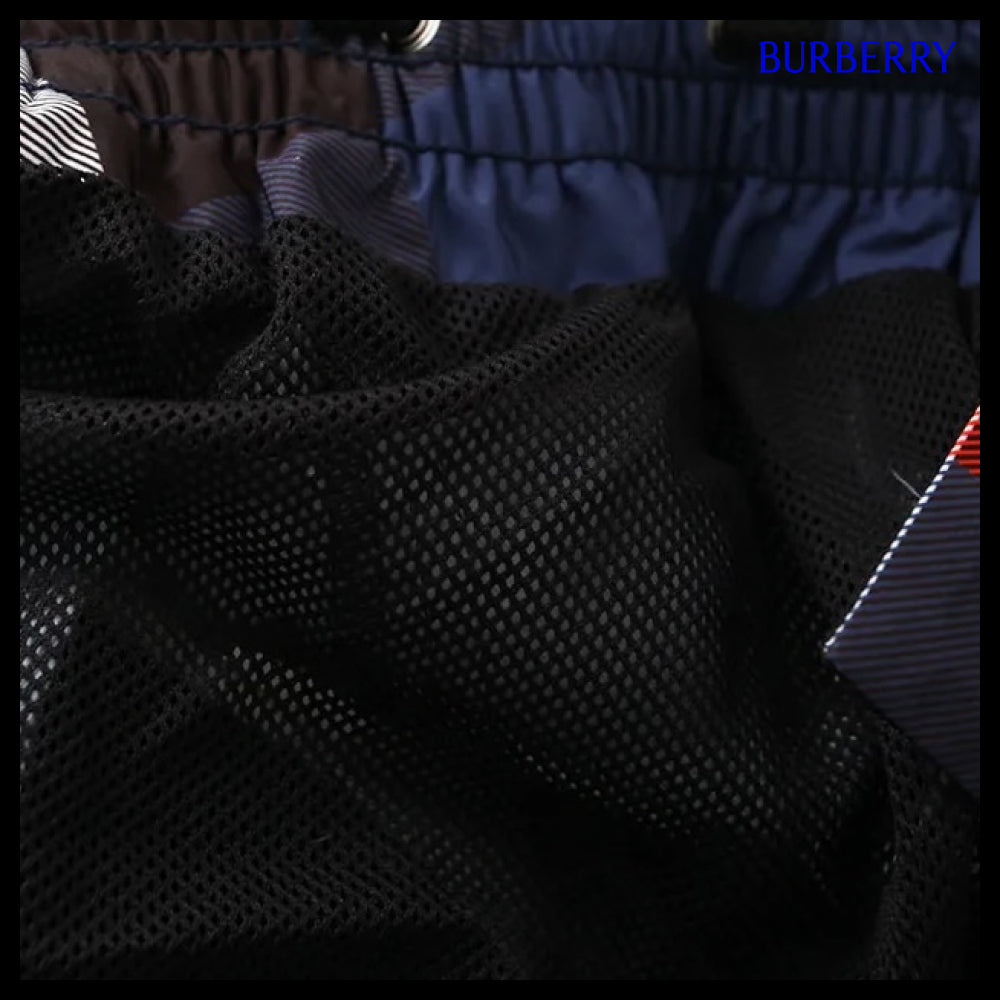 【Burberry】Men’s Drawstring Check Swim Pants Navy