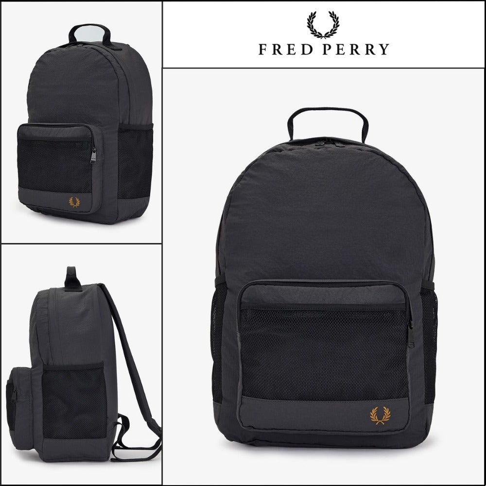 【FRED PERRY】Crinkle Nylon Mesh Backpack Anchor Gray