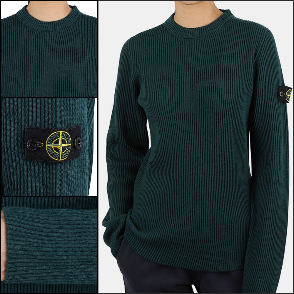 【STONE ISLAND】 Kids Wappen Patch Ribbed Pullover Knit
