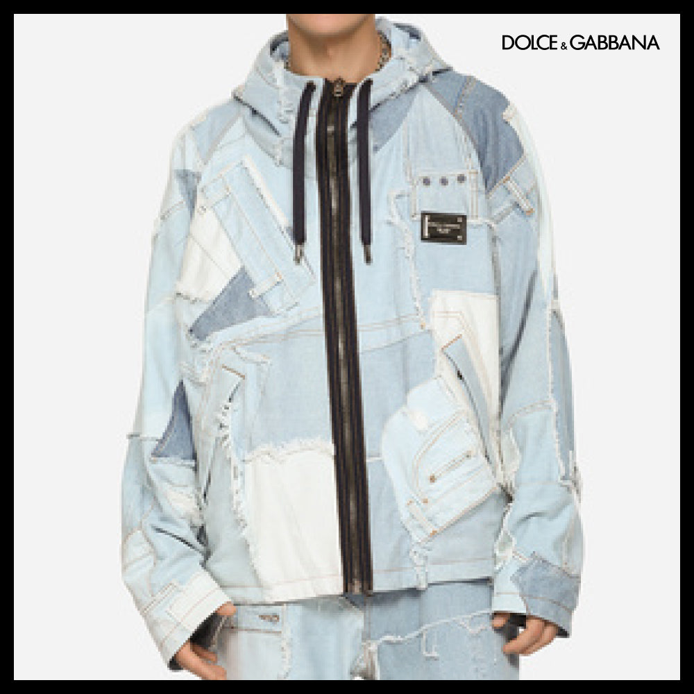 【Dolce & Gabbana】DENIM PATCHWORK JACKET WITH HOOD