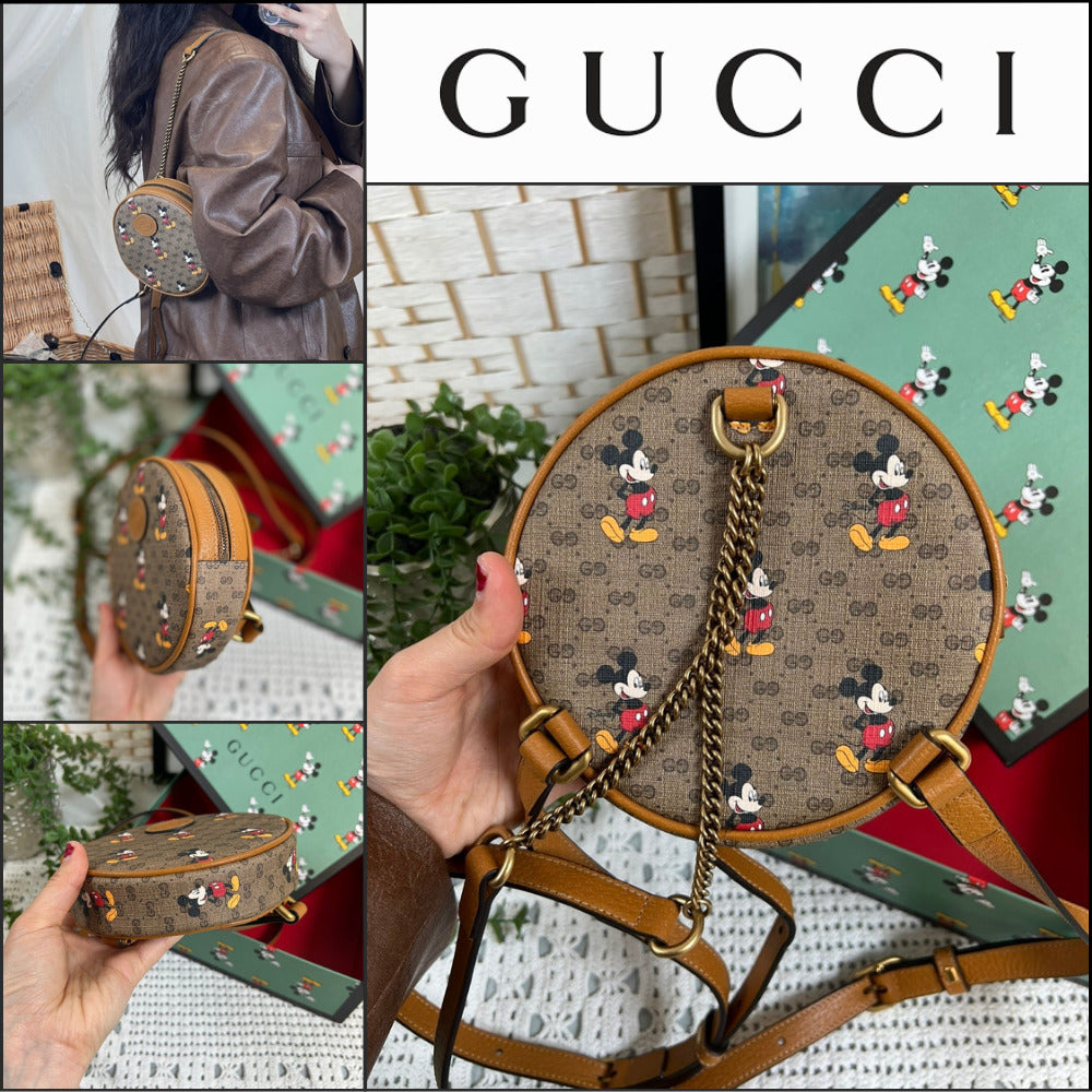 【GUCCI x Disney 】GG Mickey Mouse Print Round Chain