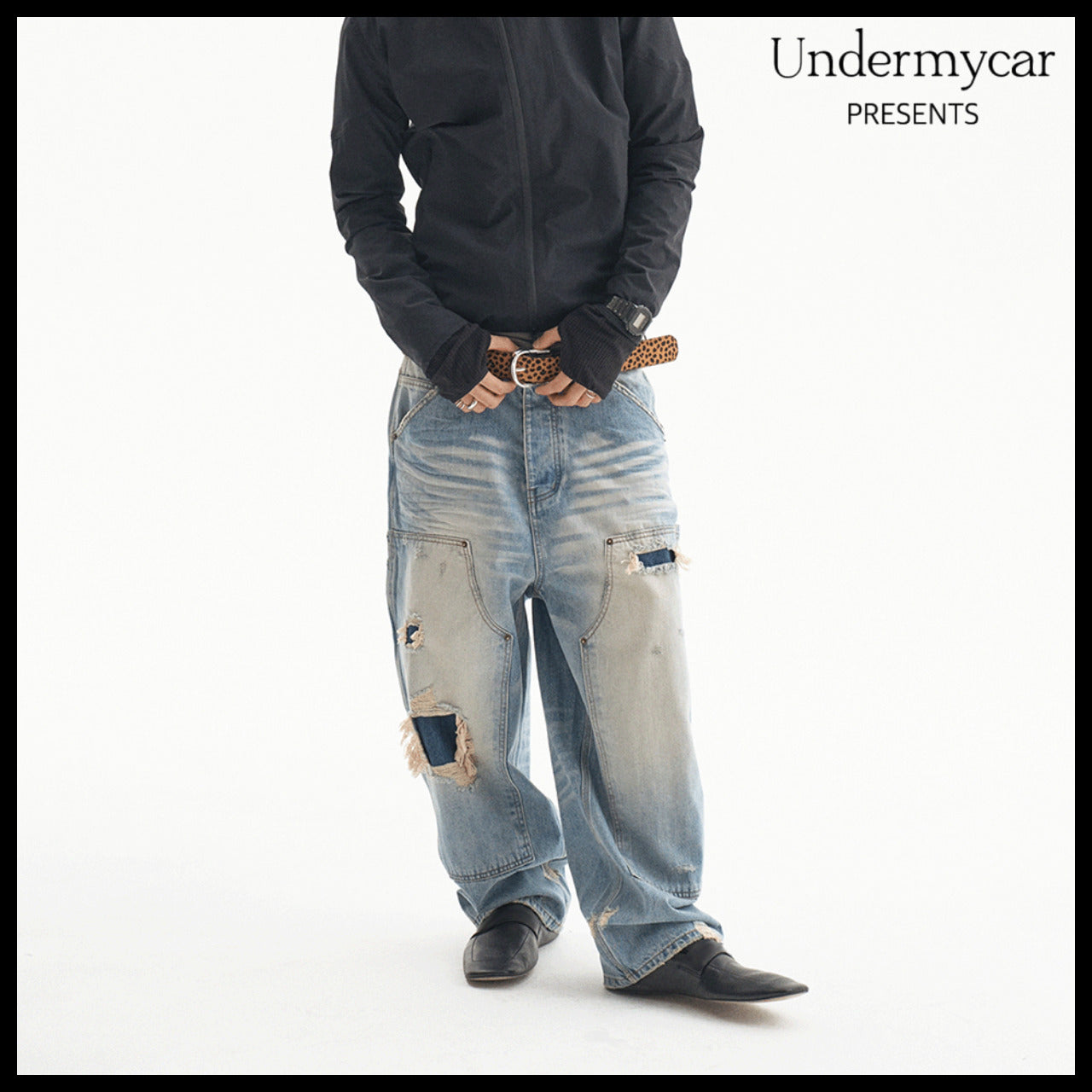 【Undermycar】Vintage Distressed Denim Carpenter Blue Denim