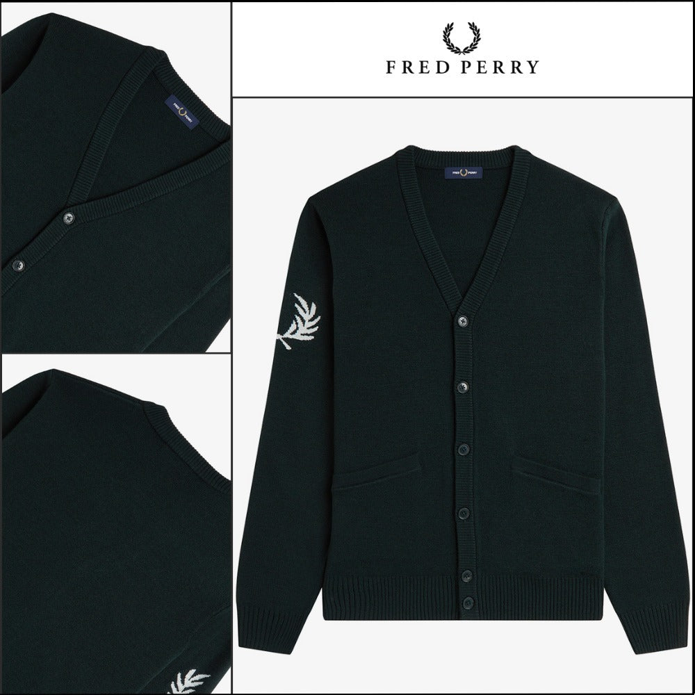 【FRED PERRY】Laurel Wreath Cardigan Night Green