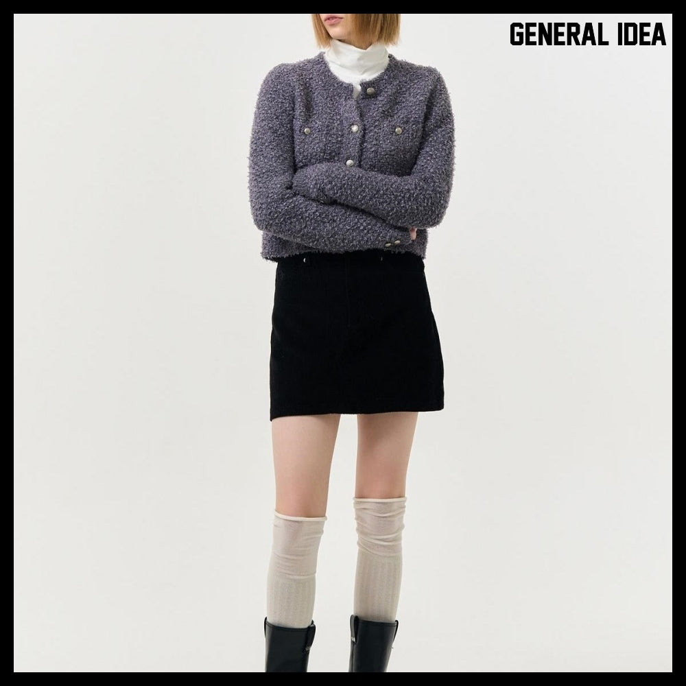 【GENERAL IDEA】Boucle Tweed Knit Jacket CHARCOAL