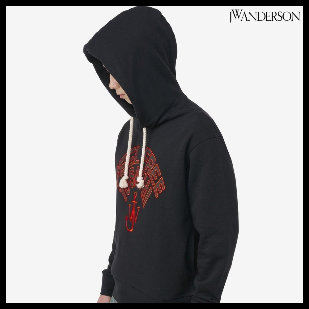 【J W ANDERSON】Embroidered Logo Drawstring Hoodie Black