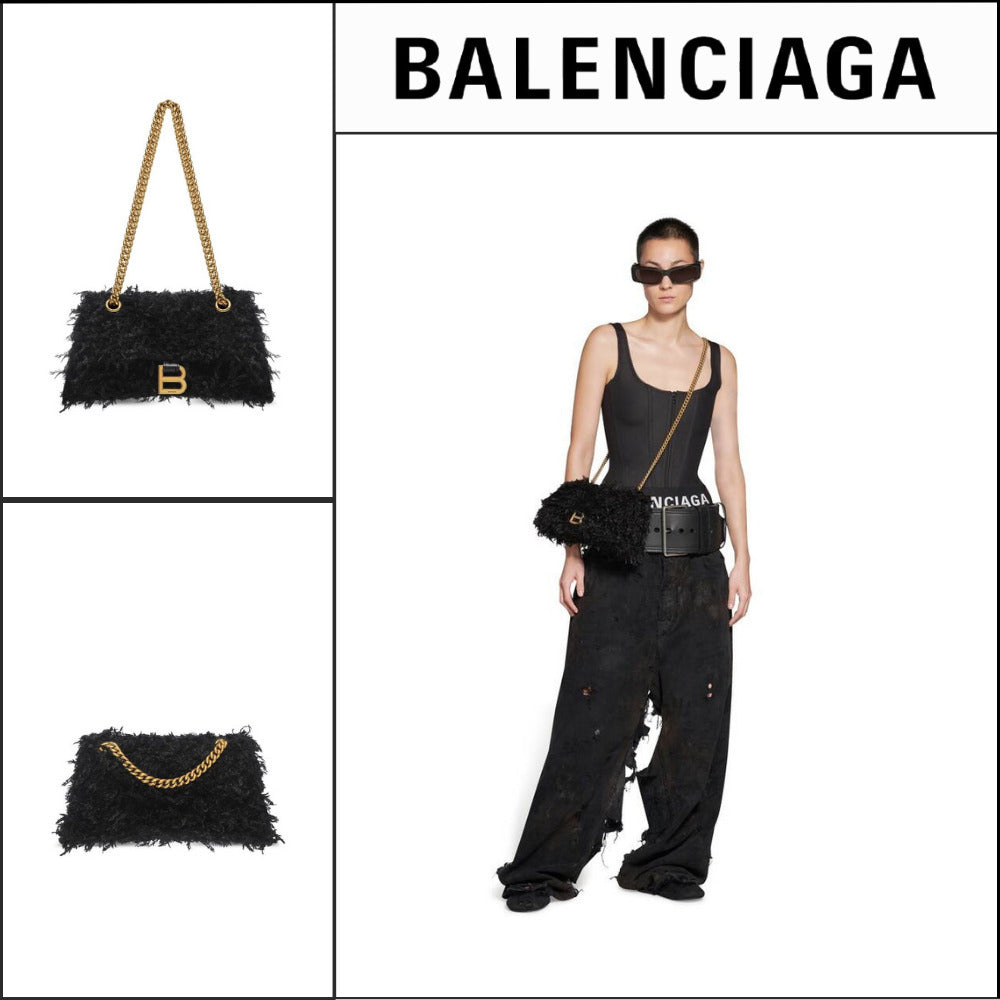 【BALENCIAGA】Crush Small Chain Bag with Fabric Feathers