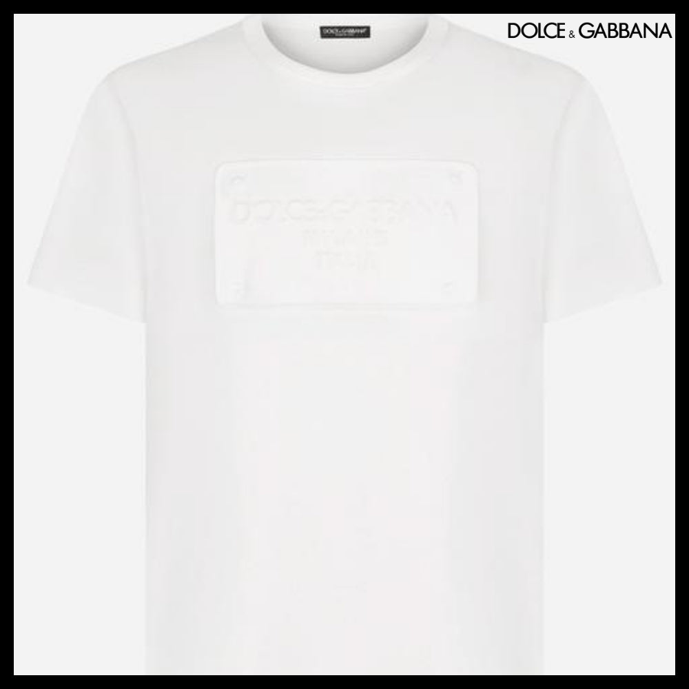 【Dolce&Gabbana】COTTON T SHIRT EMBOSSED LOGO WHITE